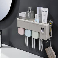 Natty Records home and garden 3 Cup BAISPO Home Bathroom Accessories Wall Mount Rack Toothbrush Holder Automatic Toothpaste Dispenser Holder Fit Bathroom Products