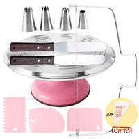 Natty Records kitchen accessories China / Pink Set 12 Pcs/Set Turntable Pastry Rotating Plate For Cakes Stand Decorating Tools Accessories Stainless Steel Pastry Case Bag