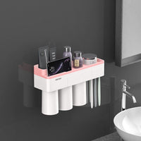 Natty Records Store 0 Pink 3 Cups / China BAISPO Magnetic Adsorption Toothbrush Holder Inverted Cup Wall Mount Bathroom Cleanser Storage Rack Bathroom Accessories Set