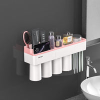 Natty Records Store 0 Pink 4 Cups / China BAISPO Magnetic Adsorption Toothbrush Holder Inverted Cup Wall Mount Bathroom Cleanser Storage Rack Bathroom Accessories Set
