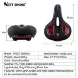 Natty Records Store Bicycle Accessories WEST BIKING MTB Wide Thicken Bike Seat with Cycling Taillight