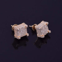 Natty Records Store Earrings Iced Bling CZ Square Stud Earrings