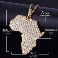 Natty Records Store Jewelry gold color / Rope chain / 30inch Rhinestone Africa-shaped Map Necklace