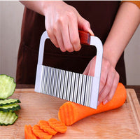 Natty Records Store Kitchen Accessories Cooking Tool Wavy Crinkle Cutter Gadget Vegetable Dough French Fry Slicer Stainless Steel Blade Wooden Handle Chip Chopper Knife