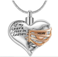 Natty Records Store Urn Necklace Mom A Piece of my Heart Two Tone Urn Pendant Necklace