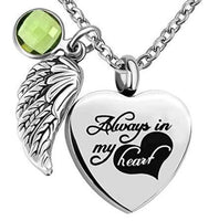 Natty Records Store Urns August Heart of Hearts Angel Wing Birthstone Urn Necklace