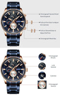 Natty Records Store Watches CURREN Stainless Steel Luxury Multi-function Chronograph Quartz Watch