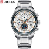 Natty Records Store Watches silver rose / China CURREN Stainless Steel Luxury Multi-function Chronograph Quartz Watch