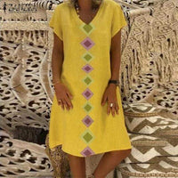 Natty Records Store women's dresses Yellow / M ZANZEA Pretty Woman Short Sleeve Cotton Dress