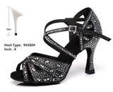 Natty Records Store Women's Shoes black 10cm / 8 Elegant Fabric Texture Rhinestone Salsa Dance Shoes