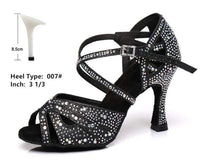 Natty Records Store Women's Shoes black 8.5cm / 5 Elegant Fabric Texture Rhinestone Salsa Dance Shoes