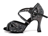 Natty Records Store Women's Shoes black 9cm / 10.5 Elegant Fabric Texture Rhinestone Salsa Dance Shoes